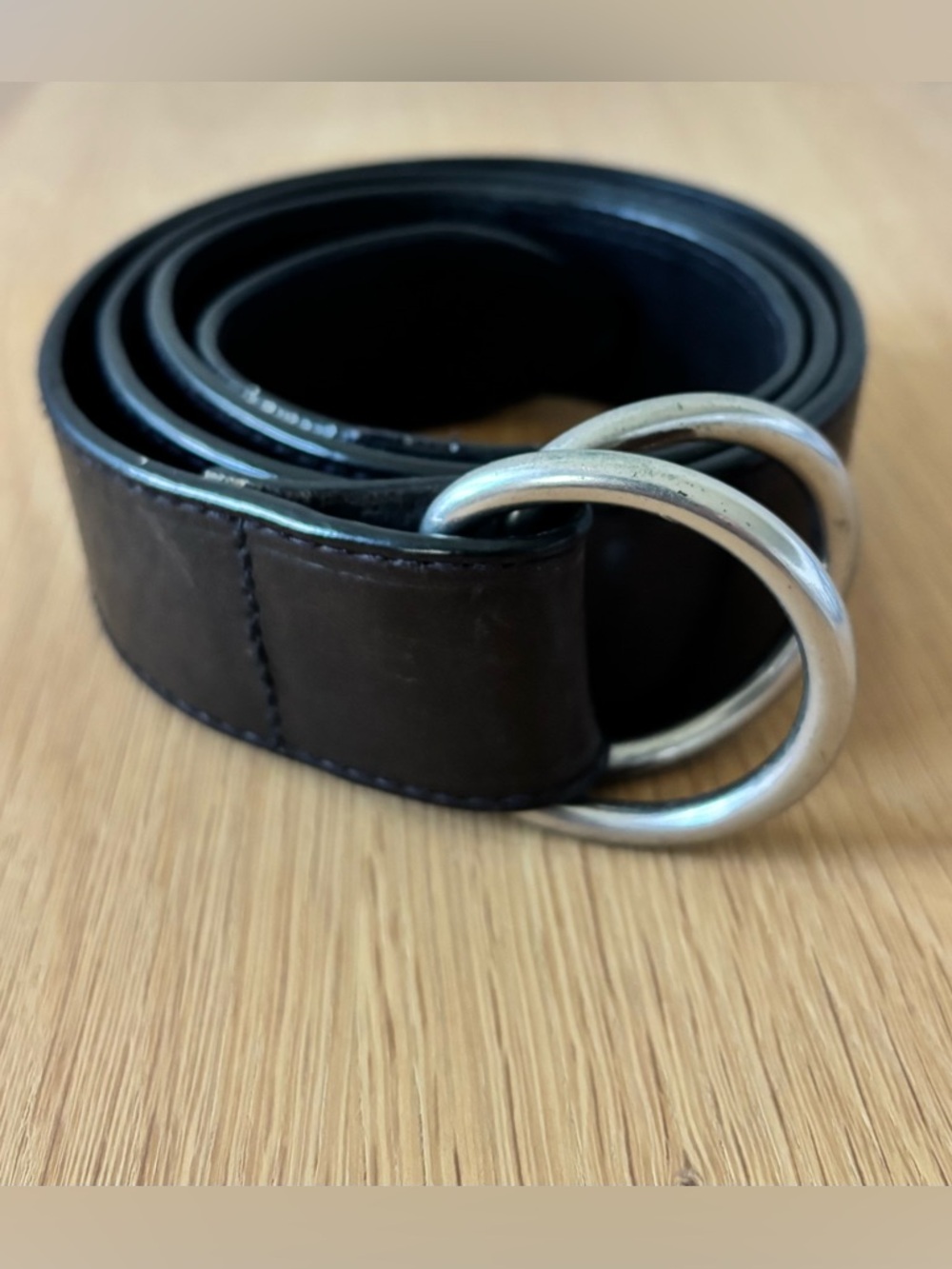 Polo Ralph Lauren Black Italian Leather Double D Ring Belt with Silver Hardware
